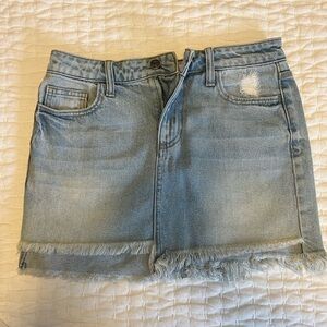 Cello Light Blue Frayed Mini Skirt